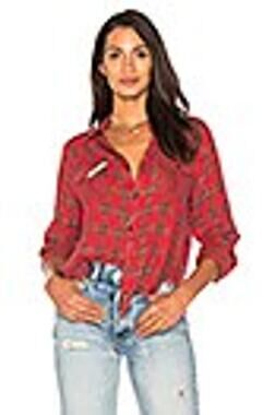 Etienne Marcel Greta Red Plaid Muslin Cotton Button Up Shirt Frayed Hem Small